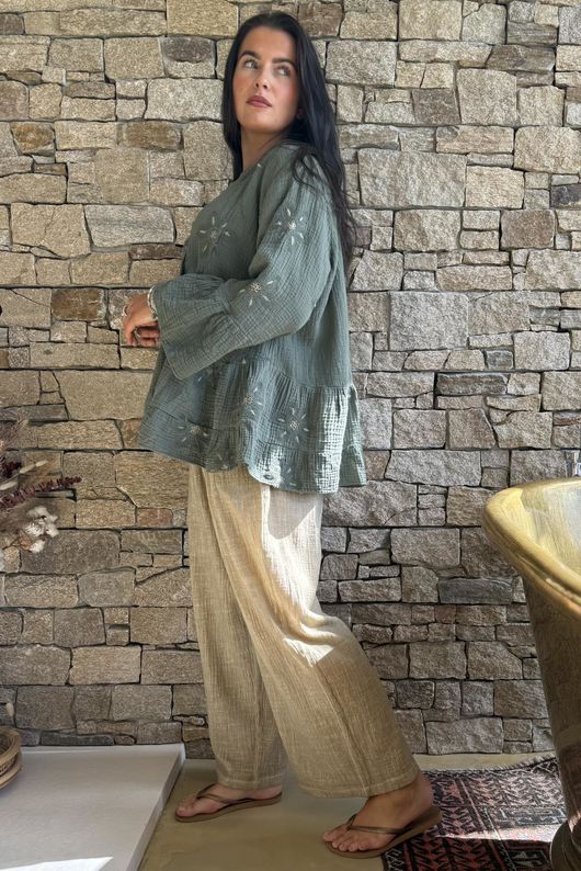 Santos Cotton Zahra Embroidered Smock Khaki /5=